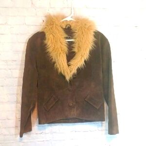 XOXO Tan Teddy Jacket with Cream Fur Trim
